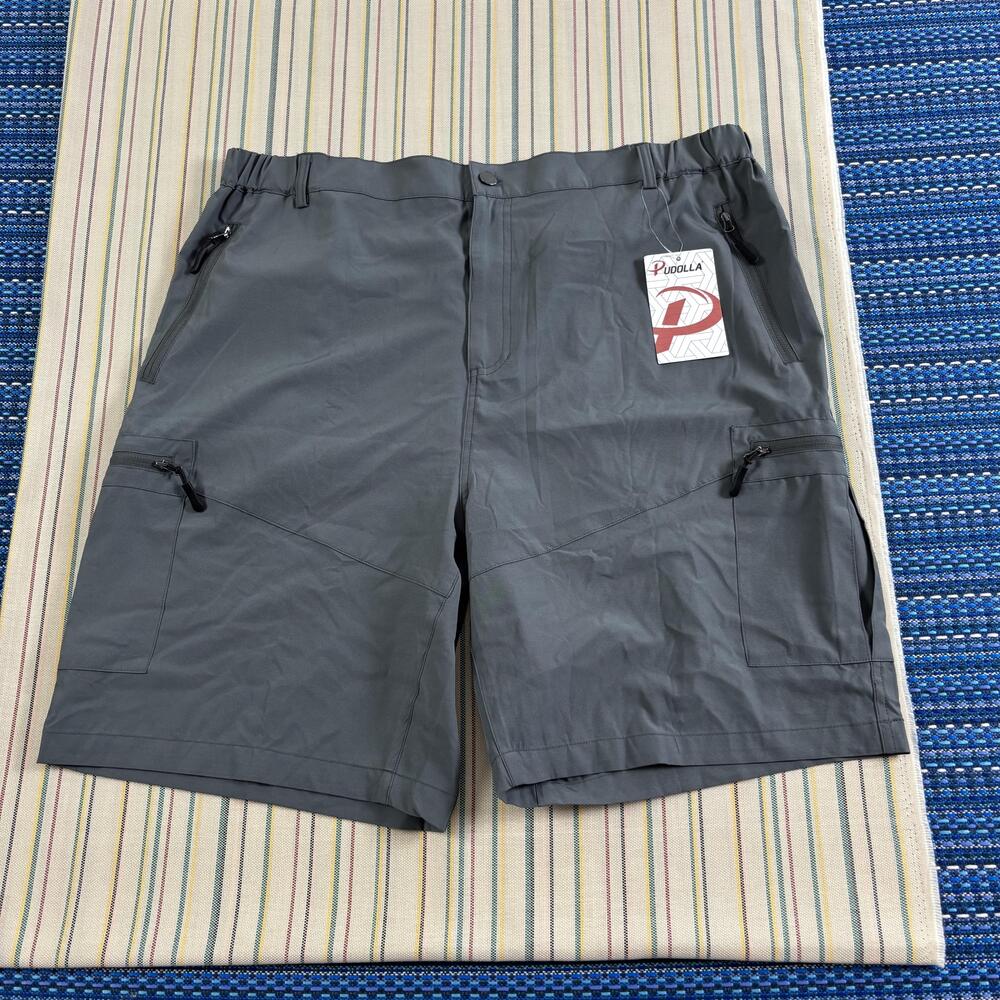 Pudolla Shorts Mens 2XL Gray Athletic Hiking Quick Dry Stretch 9 Inseam NWT